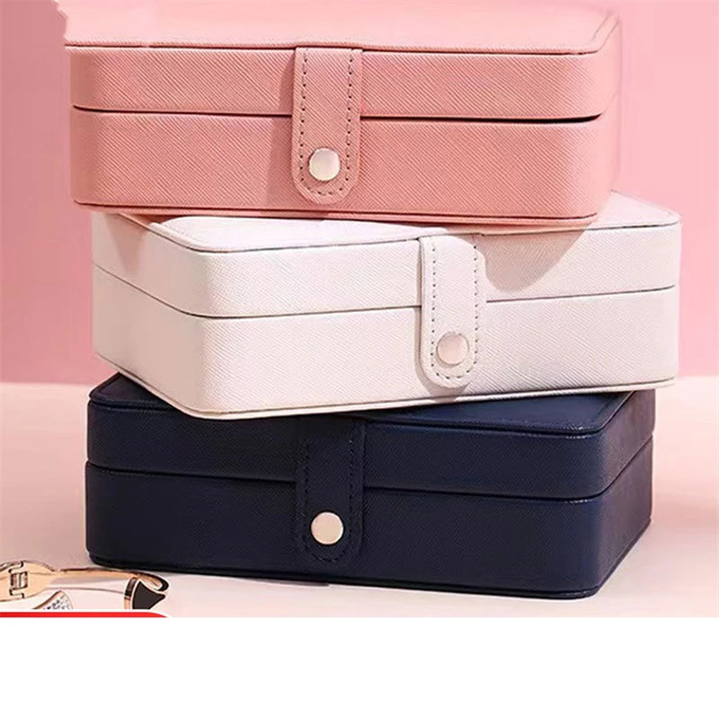 Double-Layer Portable Jewelry Box Organizer Display Travel Necklace Earrings Ring Case Boxes Leather Storage Zipper Jewelers Box