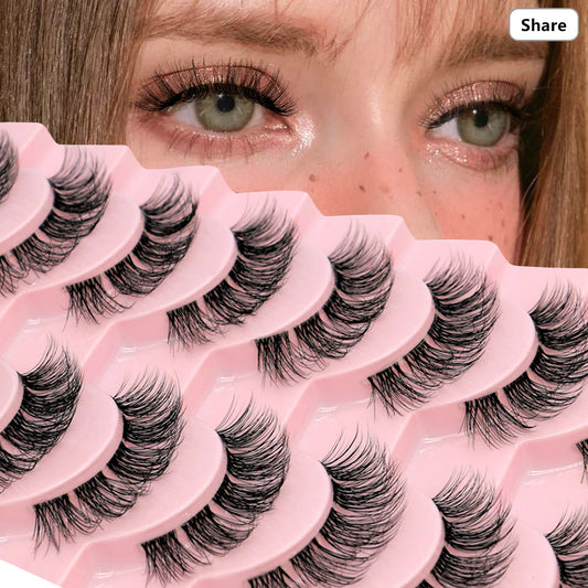 GROINNEYA 10 Pairs Mink False Eyelashes Manga Lashes Eyelash Extension Natural 3D Mink Lashes Invisible Band Natural Eyelashes