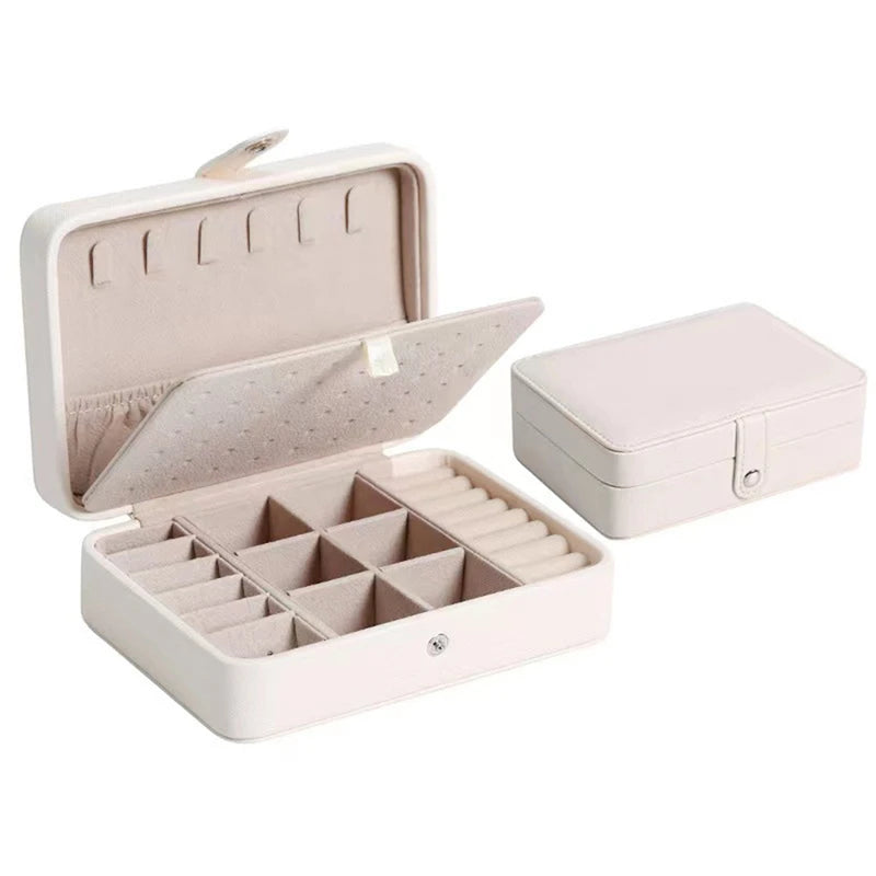 Double-Layer Portable Jewelry Box Organizer Display Travel Necklace Earrings Ring Case Boxes Leather Storage Zipper Jewelers Box