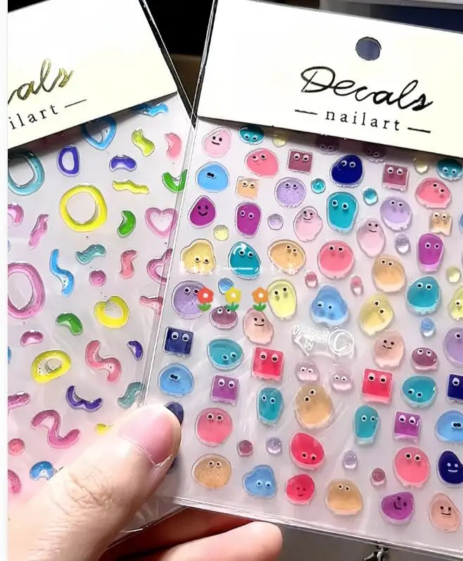 5D Jelly Cartoon Cute Face Nail Stickers 10*7cm Embossed Kawaii Eyes Adhesive Decals Nails Decoration DIY Manicure Sliders Y&T7W