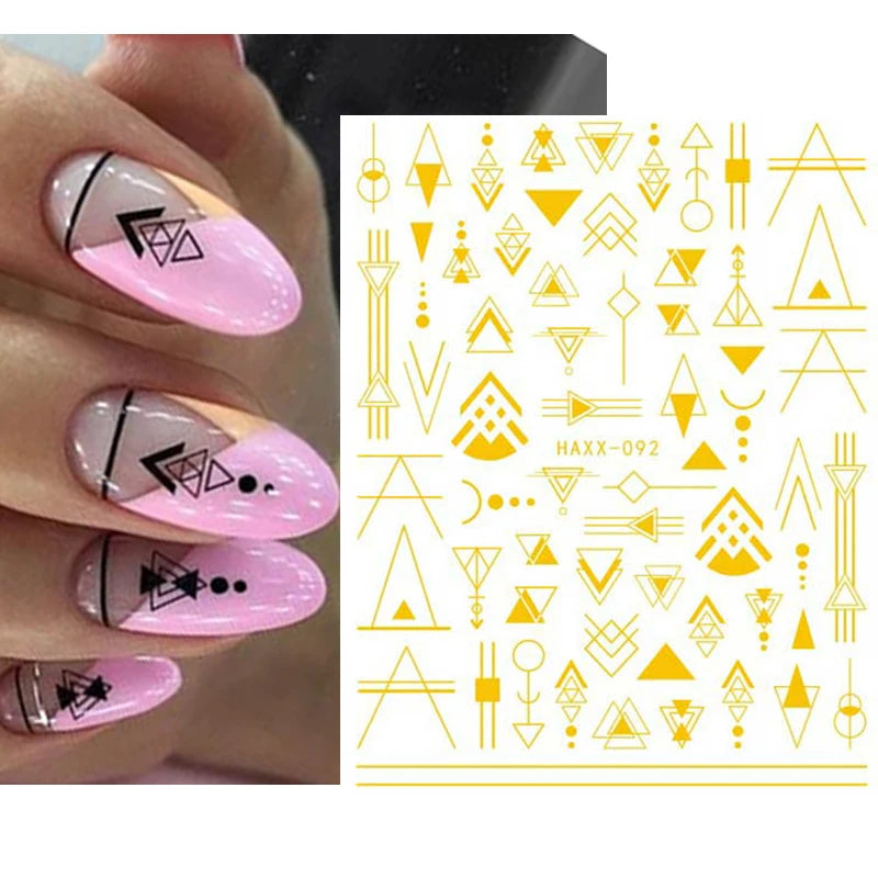 3d Nail Art Decals Black Geometric Lines Designs Adhesive Sliders Nail Stickers Decoration For Manicure