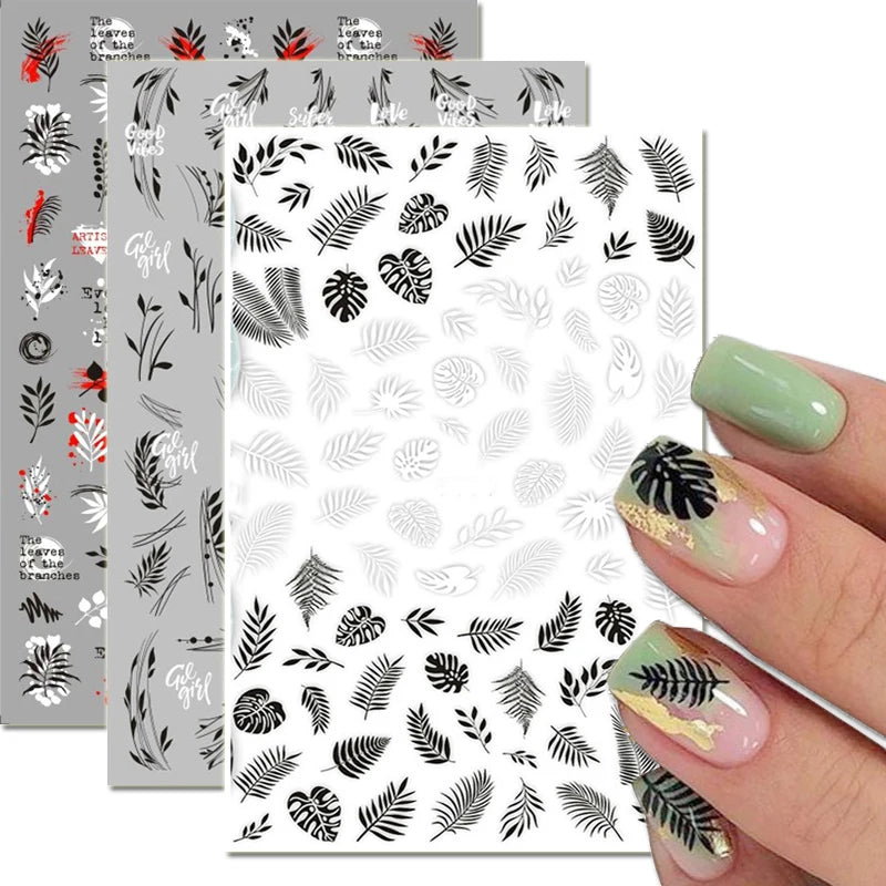 3D Black And White Geometric Lines Nail Stickers Lasting Self-adhesive Love Flower Design Nail Supplies Stickers DlY For Manicur