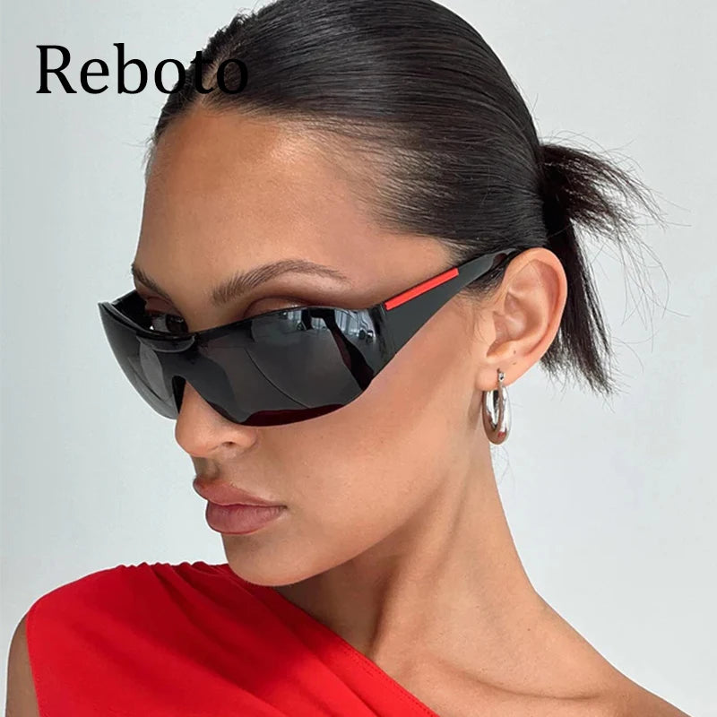 2024 Oval Steampunk Sunglasses For Women Big Frame Y2k 2000'S Brand Designer Sun Glasses Goggle Men One-Piece Eyewear De Sol