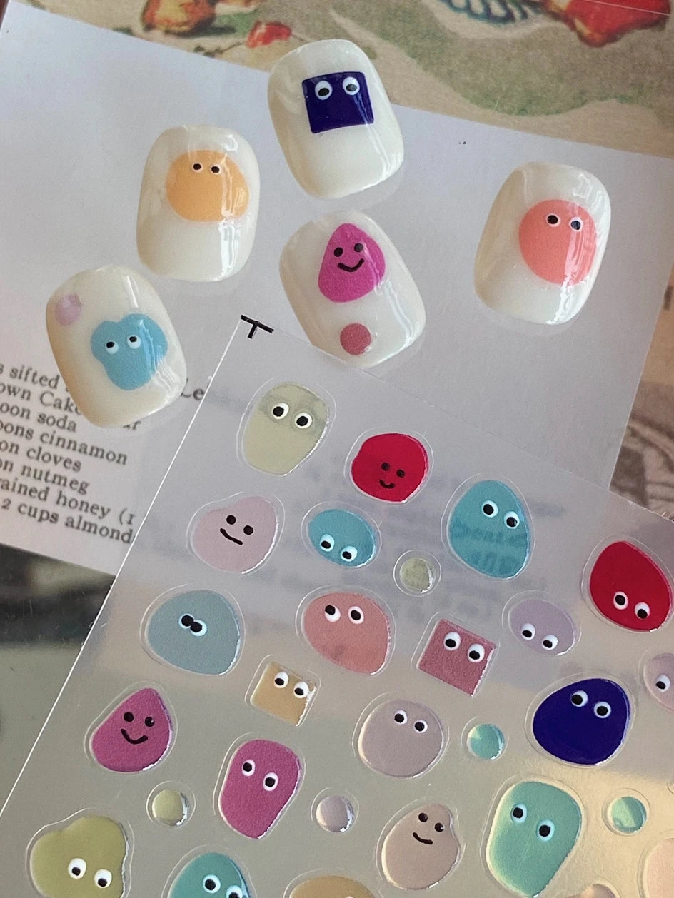 5D Jelly Cartoon Cute Face Nail Stickers 10*7cm Embossed Kawaii Eyes Adhesive Decals Nails Decoration DIY Manicure Sliders Y&T7W