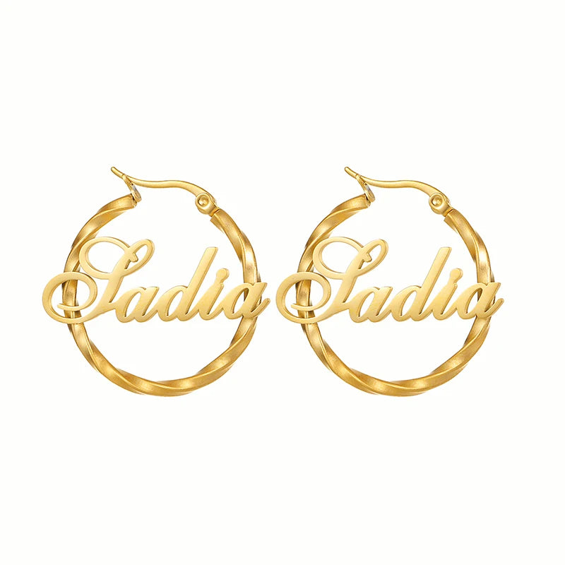 2022 Personalized Stainless Steel Name Hoop Earrings For Women Twisted Wire Cricle Earrings Weddings Party Jewelry