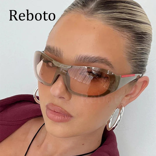 2024 Oval Steampunk Sunglasses For Women Big Frame Y2k 2000'S Brand Designer Sun Glasses Goggle Men One-Piece Eyewear De Sol