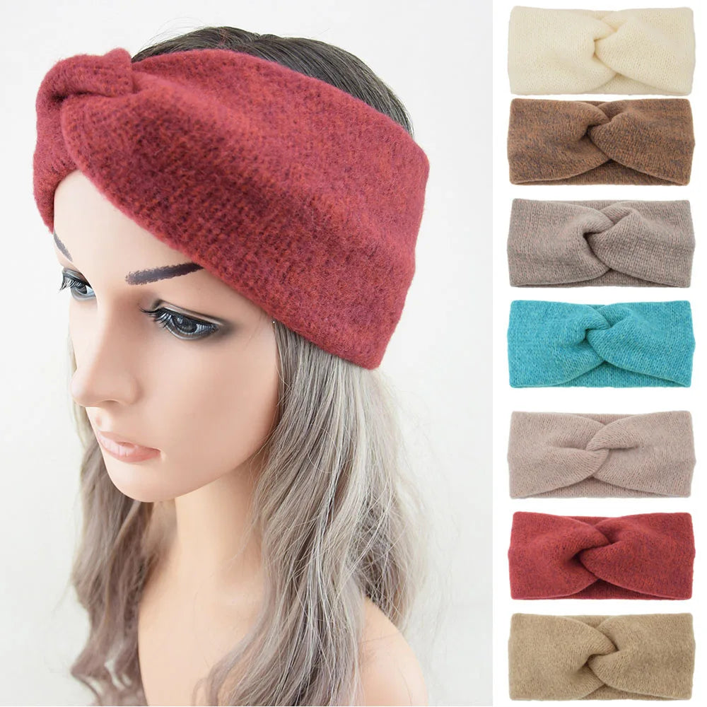 Fashion Warm Knit Wide Head Bands Cashmere Cross Elastic Headbands for Women Turban Headscarf Winter Warm Headwrap Hair Bandage