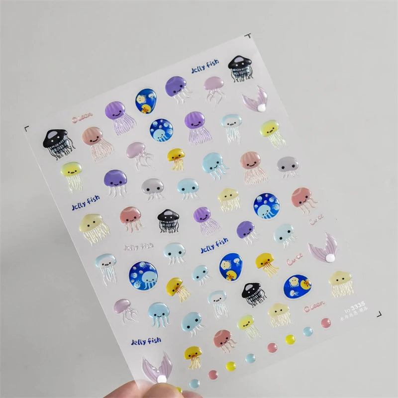 1pcs 5D Kawaii Jelly Nail Art Stickers Cute Jellyfish Self Adhesive Nail Art Decorations Stickers DIY Cartoon Manicure Decals