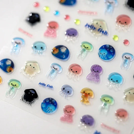 1pcs 5D Kawaii Jelly Nail Art Stickers Cute Jellyfish Self Adhesive Nail Art Decorations Stickers DIY Cartoon Manicure Decals