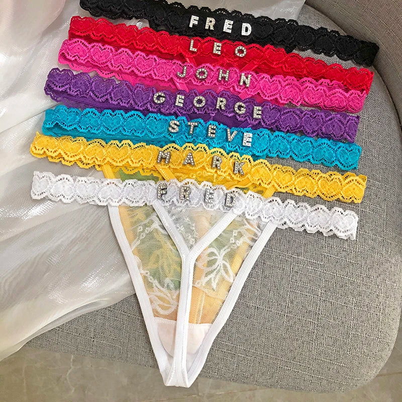 Customize Thongs T-back Shine Crystal Name Letter Women Sexy Lace Custom made Personalized Name G-String Panties tanga