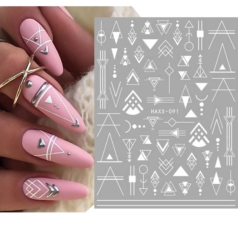 3d Nail Art Decals Black Geometric Lines Designs Adhesive Sliders Nail Stickers Decoration For Manicure