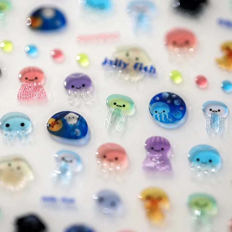 1pcs 5D Kawaii Jelly Nail Art Stickers Cute Jellyfish Self Adhesive Nail Art Decorations Stickers DIY Cartoon Manicure Decals