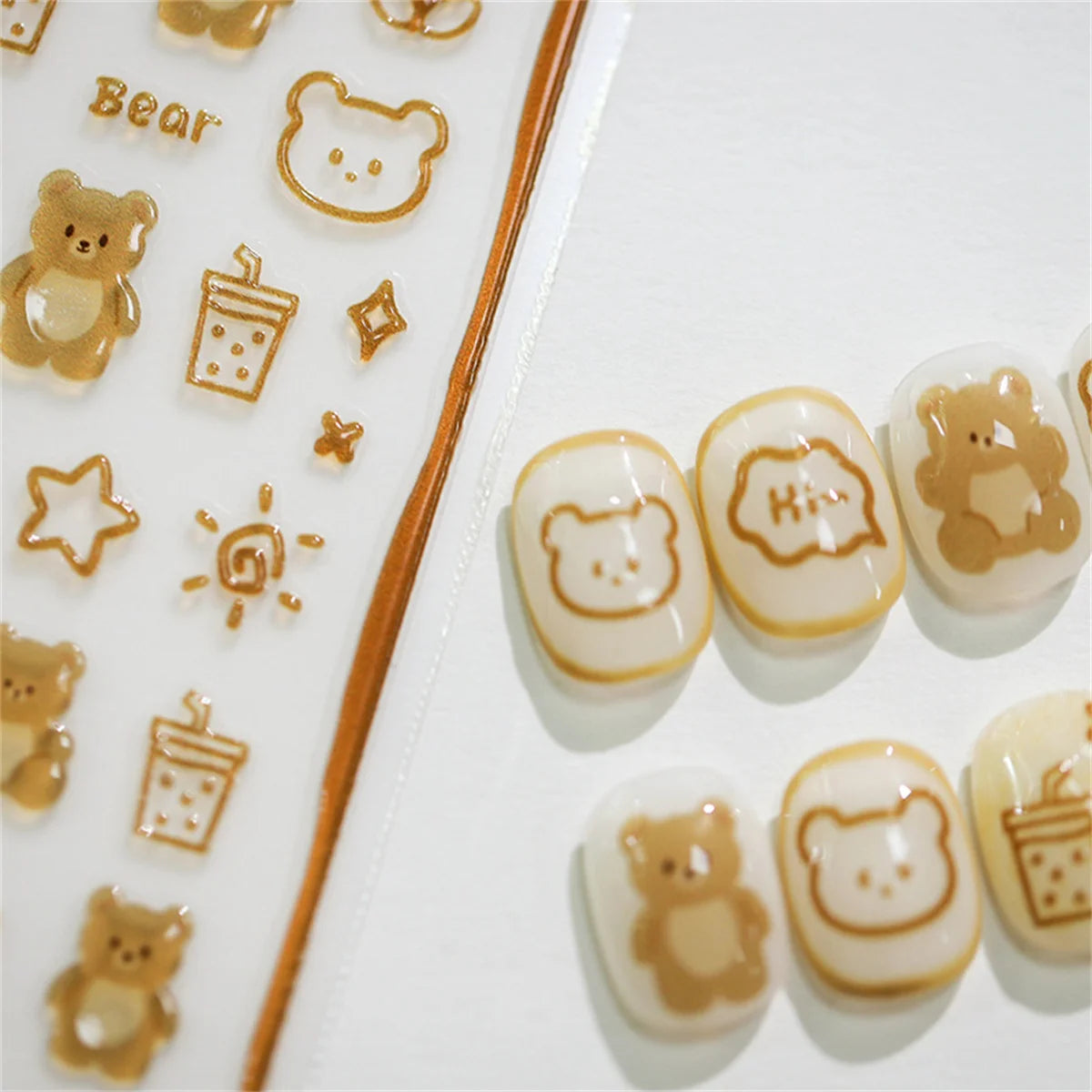 1pcs Kawaii Cute Bear Jelly 5D Nail Art Stickers Kawaii Brown Animals Self Adhesive Nail Art Decoration DIY Slider Beatuy Decals