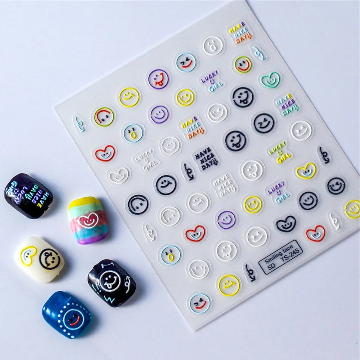 1pcs 5D Embossed Cartoon Smile Nail Art Stickers Kawaii Self Adhesive Nail Decals Smile Face Manicure DIY Cute Nail Decorations